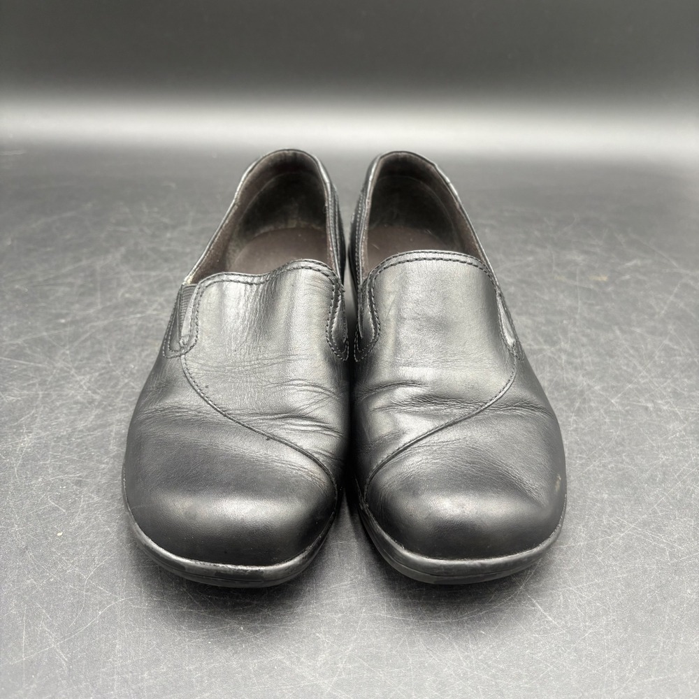 Clarks Womens Black Leather Slip On Wedge Loafers Shoes 7.5M 38629